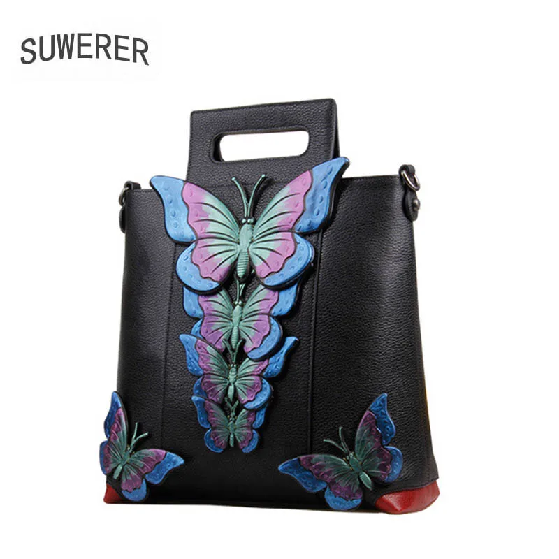 

SUWERER 2019 New women leather handbags Superior cowhide Genuine Leather women bags Women famous brand Luxury embossed bag