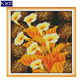 

NKF Golden Callas Stamped Cross Stitch Kits 11ct 14ct Painting Embroidery Set Chrinese Counted Cross Stitch for Home Decor