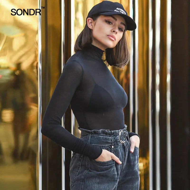SONR 2019 Sexy Women See Through Transparent Mesh Stand Neck Long Sleeve Sheer Blouse Shirt Ladies Tops Tee Slim Clothing SONR 2019 Sexy Women See Through Transparent Mesh Stand Neck Long Sleeve Sheer Blouse Shirt Ladies Tops Tee Slim Clothing