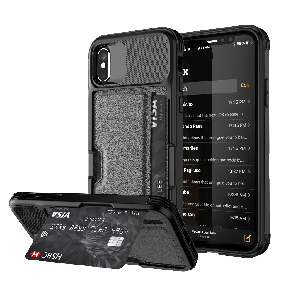 

HYAIZLZ Phone Case for iPhone x Coque Soft TPU Back Case with Car Magnet and Credit Card Slots Cover for iPhone X Case Fundas