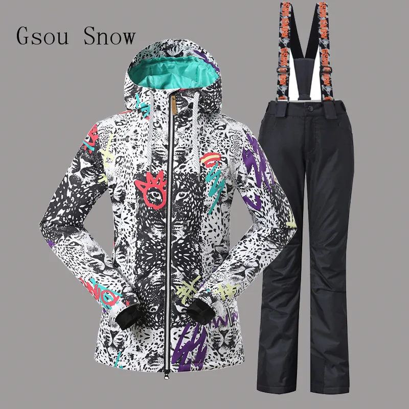 Women Gsou Snow Ski Suit Jacket+Pants Windproof Waterproof Outdoor