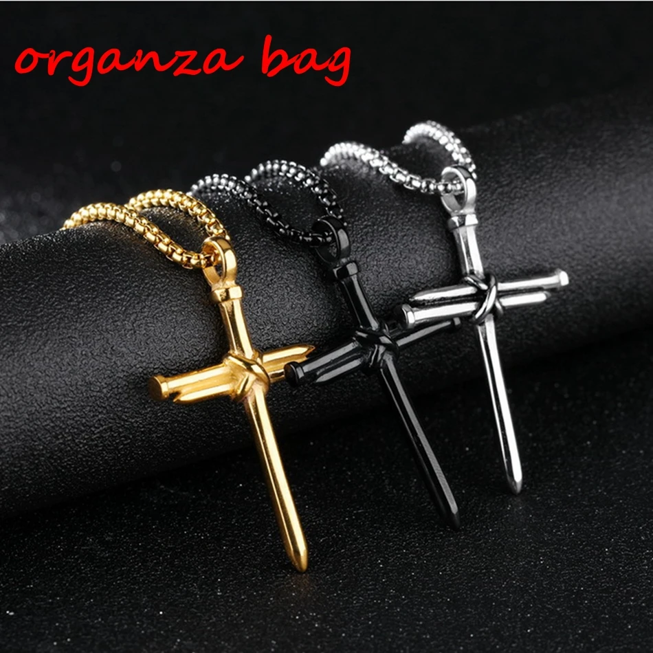 

MIC 12pcs European and American Trade Fashion explosion models Nails Cross Alloy Charm Pendant men necklace DIY Jewelry 3-color