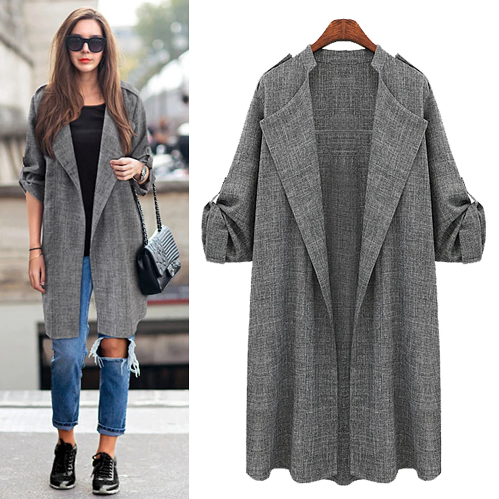 

NEW Women Open Front Trench Cardigan Jacket Loose Long Coat Top Ovecoat casual windbreaker