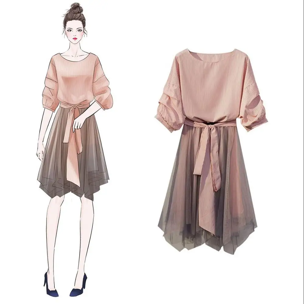 

ICHOIX 2 Piece Skirt Set plus size 4xl Tops and Skirt 2 Piece Set Women Summer Two Piece Outfit Mesh A-Line pink party dress