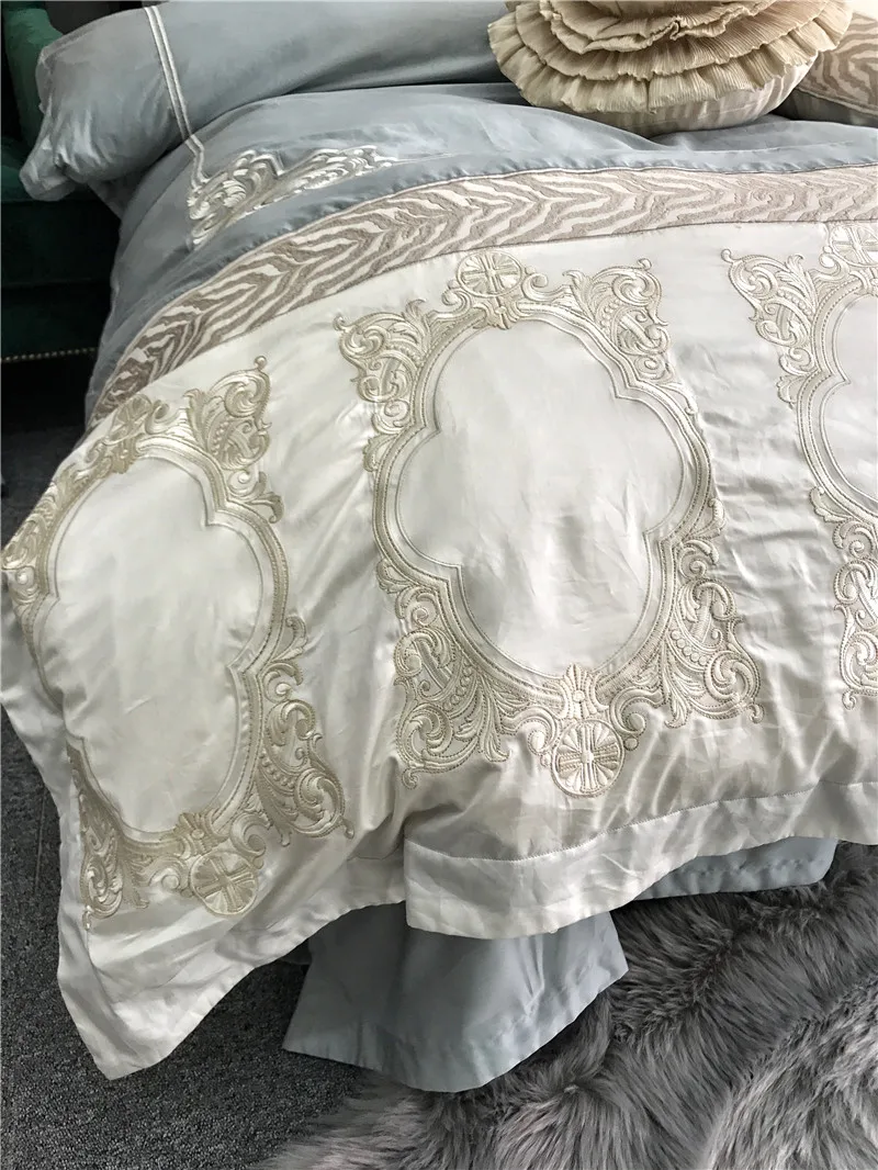 Waliicorners Elegant embroidery Bedlinen Egyptian Cotton flowers Bedding sets queen king size Duvet cover pillowcase Flat Bedsheet 15 IMG_4180