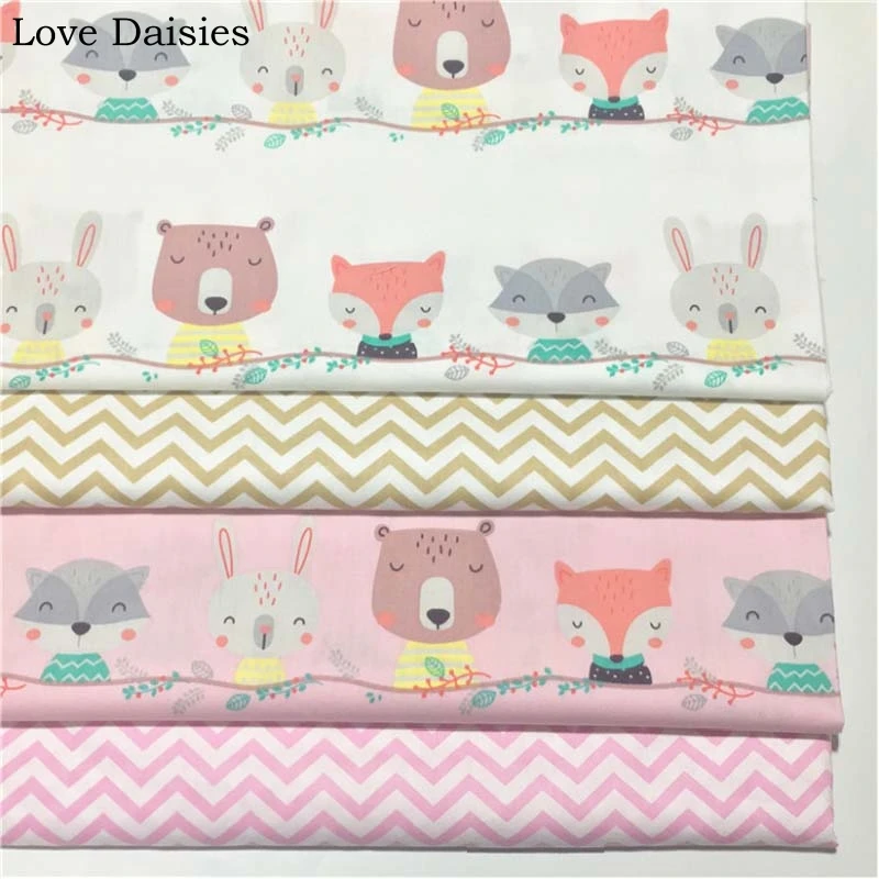 100 Cotton Twill Cute White Pink Animals Vine Camel Chevron
