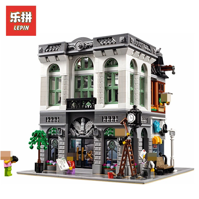 

LEPIN 15001 2413Pcs City Street Creator Bank Model Building Kits Blocks Bricks Toy For Boys LegoINGlys 10251 gifts for children