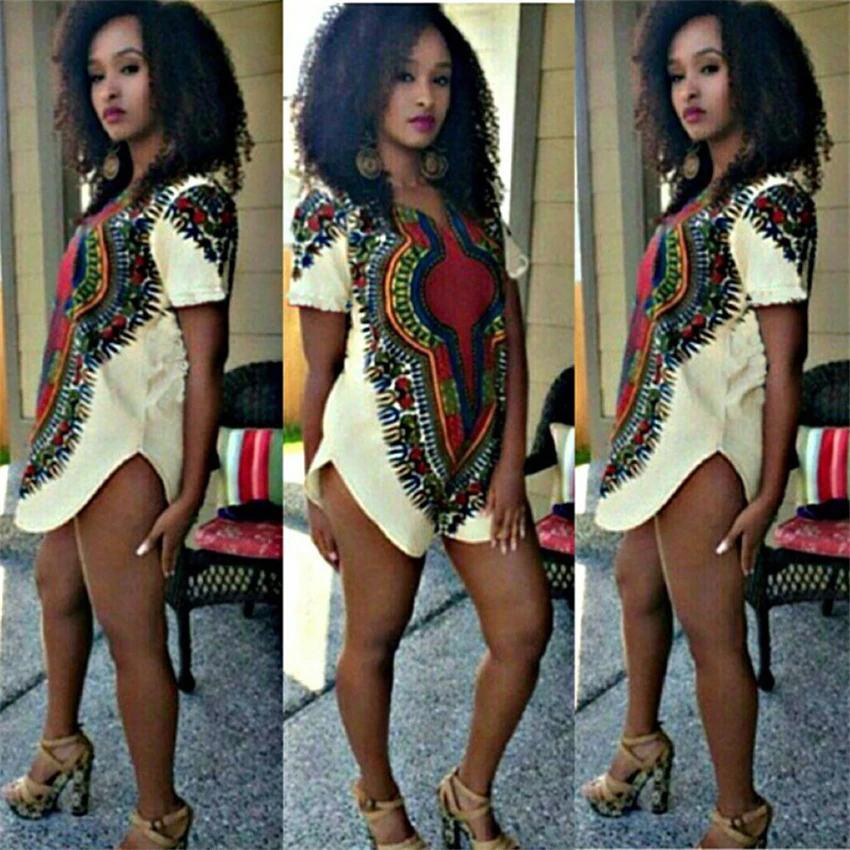 

Africa Woman Clothing Printed Bazin Riche Ethnic Dashiki Summer Short Sleeve African Shirts casual Loose Split Tops Blouse