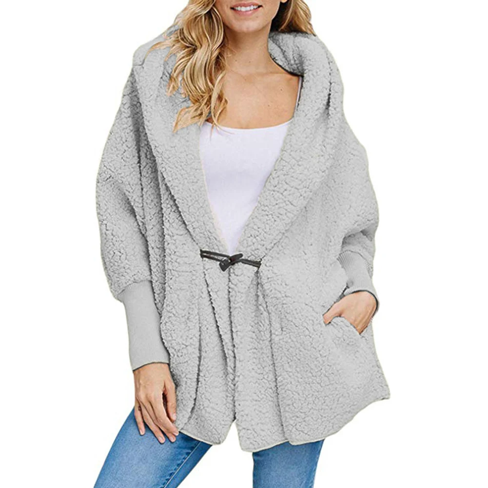 Зимнее пушистое однотонное пальто с капюшоном и длинным рукавом, теплая женская верхняя одежда большого размера - Цвет: Light Gray