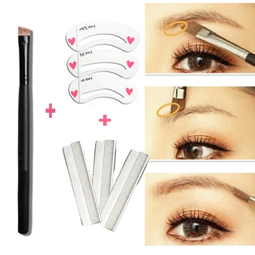  Angled Eyeliner Brush Eyebrow Powder Brushes Make Up Eye Blender Soft Brush Blending + Eyebrow Stencil + Eyebrow Knife 