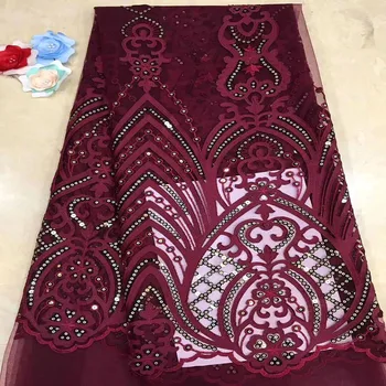 

2019 High Quality Nigerian French Sequins Lace African Lace Fabric Sequined Guipure Mesh Lace Fabrics For Party Dresses A1647