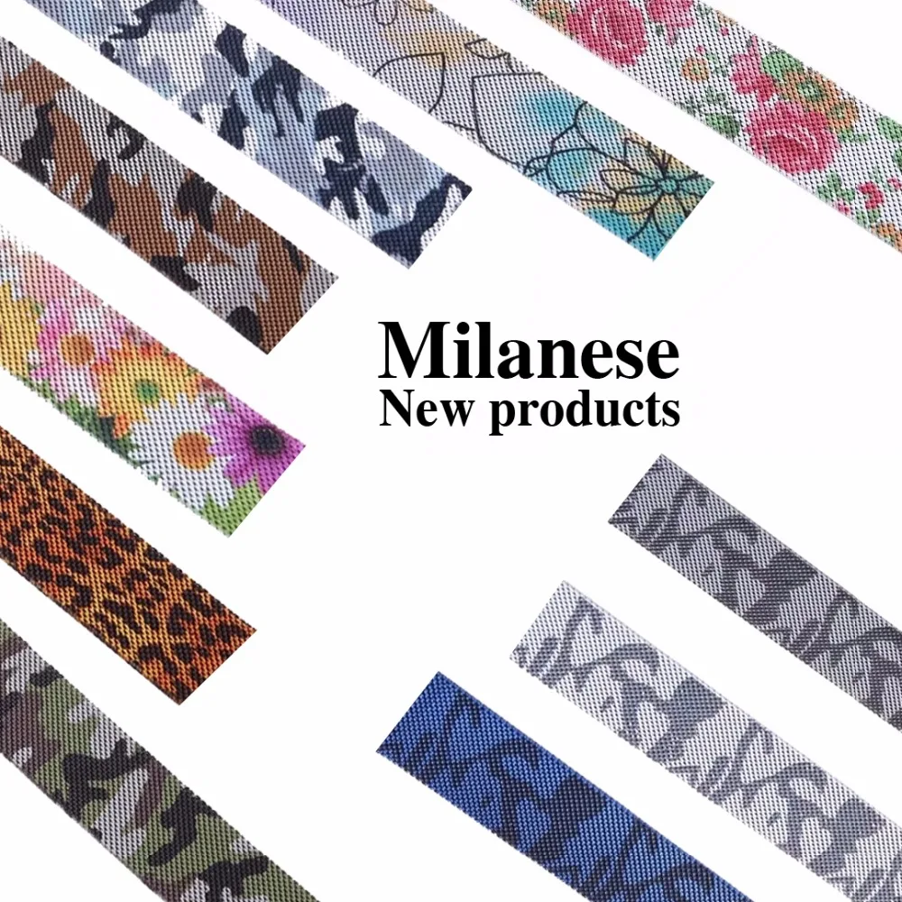 

new for iwatch Series 324 Milanese Camouflage flowers print Loop Band for Apple watch 44 42 38 40mm Link Bracelet Strap Magnetic