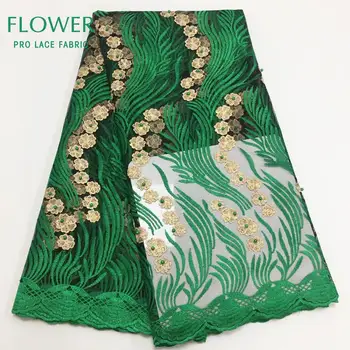 

20K9 Senegal Beads Embroidery Net Lace Fabric In Green Colour With Beaded Guipure India Women Evening Gown Dresses Tulle Laces