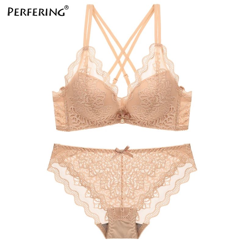 

Perfering Hot Fashion French Lace Sexy Push Up Bra Set Underwear Lingerie Gather Bralette Seamless Brassiere Bra Women Romantic