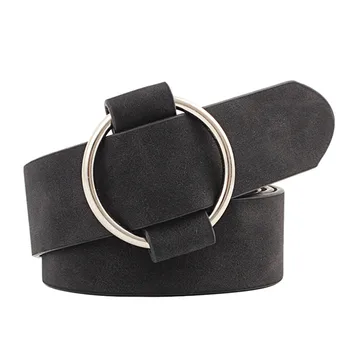 

2019 Womens Fashion Designer Round Metal Buckle Belts For Jeans Casual Modeling Belts Without Needle Leather Belt Cinturon Mujer