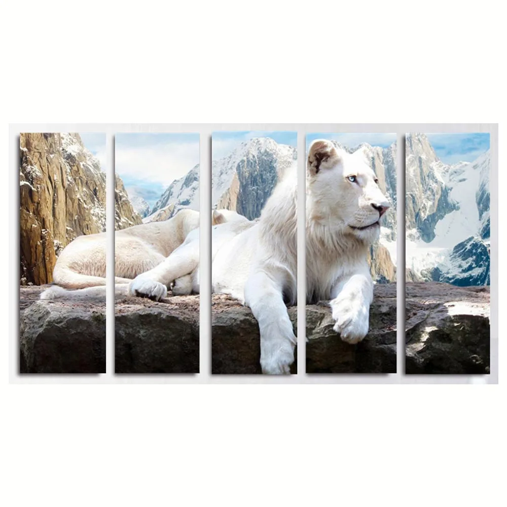 

5pcs Canvas painting diy Diamond Embroidery Modern lion Animal 3d Diamond Painting Tiger Mountain Landscape Triptych home decor