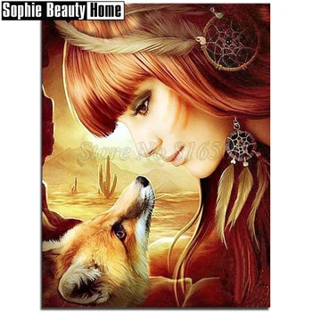 

Needlework Diy 5D Diamond Painting Beauty and Fox Full Diamond Mosaic Pattern Diamond Embroidery Rhinestone Home Decor 18A133