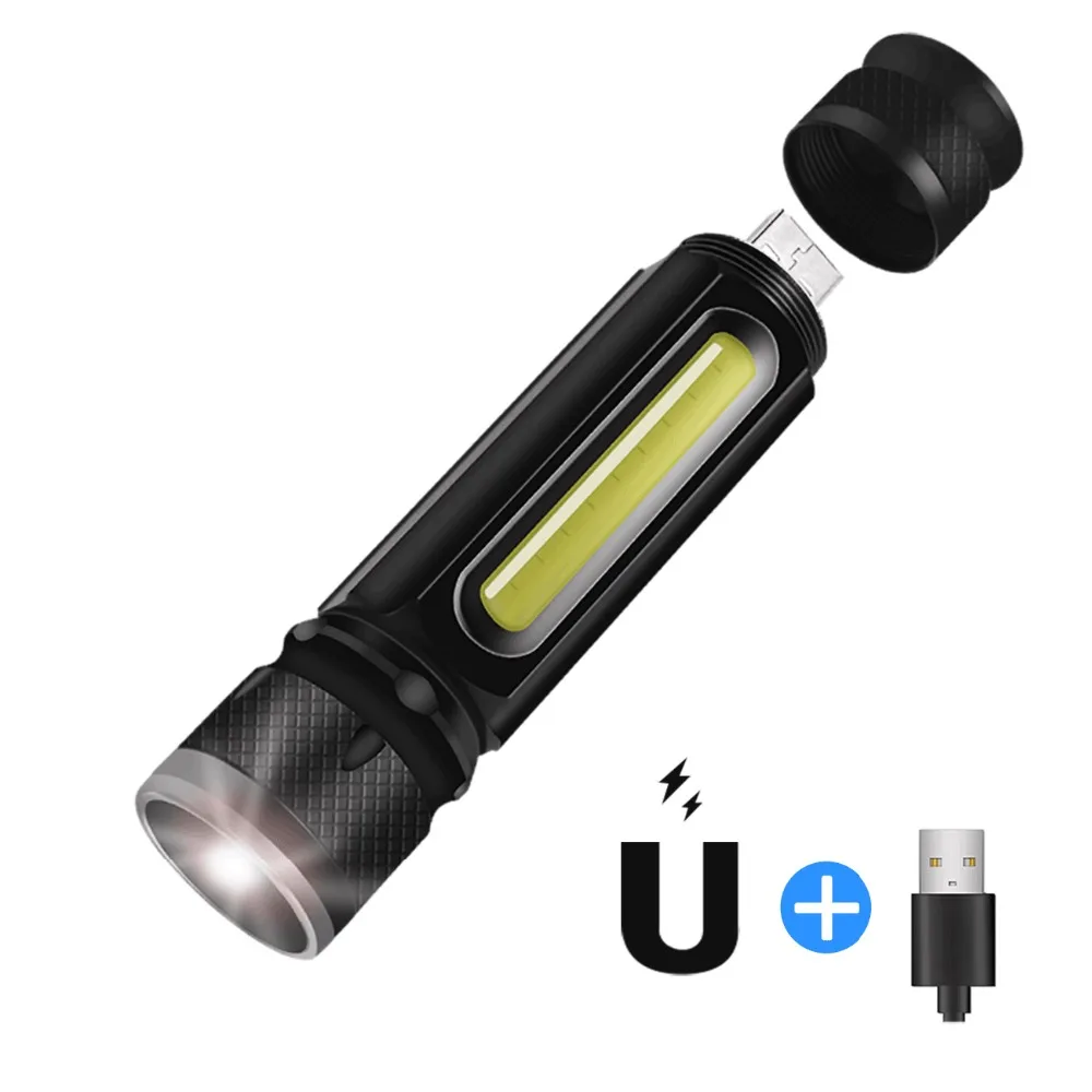 

Rechargeable LED Flashlight Multifunctional LED Powerful T6 Torch COB Side Light with Magnet Work Light Battery New Flashlight