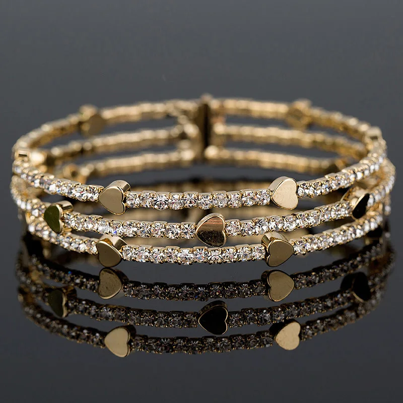 New Fashion Elegant Women Bangle 3 row Wristband Bracelet Crystal Cuff Bling Lady Gift Bracelets & Bangles B020 bangle bracelet crystal bracelets