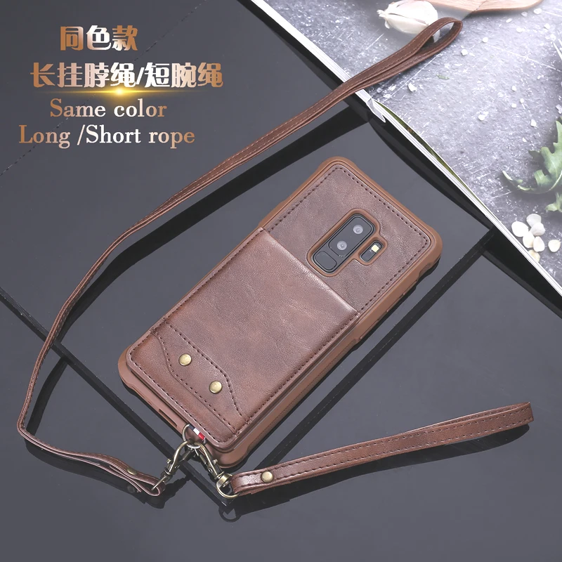 

Phone Anti-fall Flip Leather Wallet+Soft Silicone Case Cover Shell Coque Fundas w/ Two Strings for Samsung Galaxy S9 S9Plus