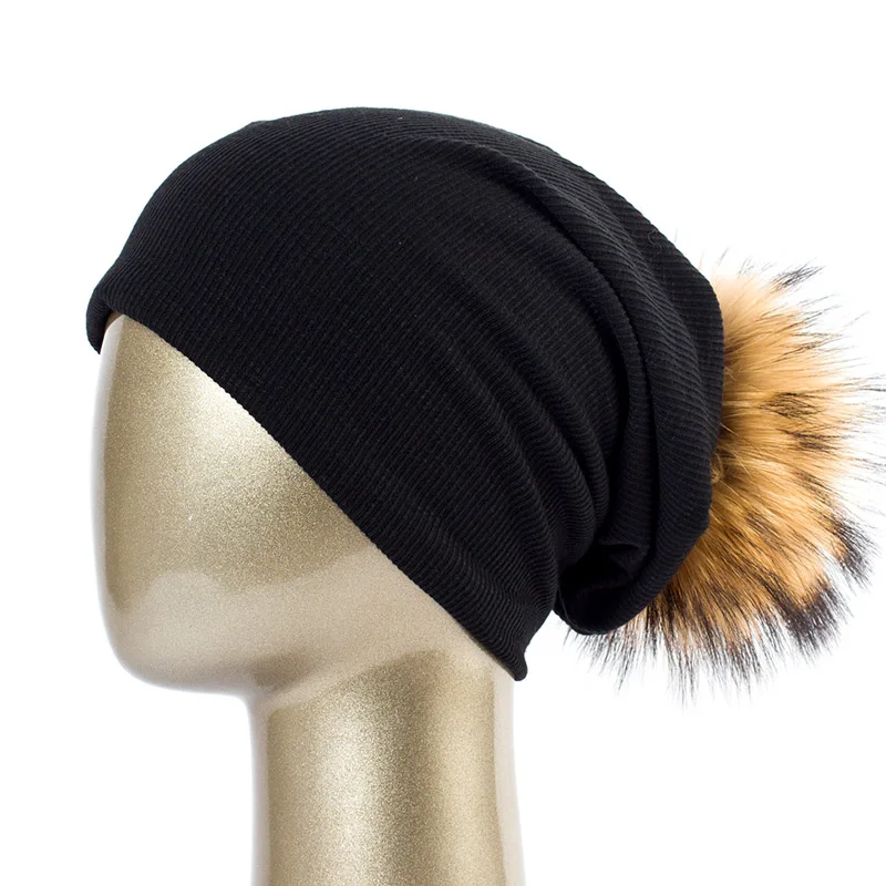Geebro, женская зимняя шапка, вязаные шапки с гофрированной резинкой, шапка с помпоном, одноцветная, сутулящиеся шапки Skullies chapeu feminino DQ423M - Цвет: Black A