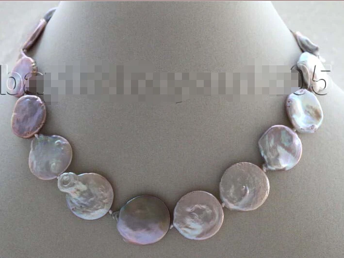 

free shipping fast17" Genuine Natural 19-22mm Purple Coin Pearl Necklace