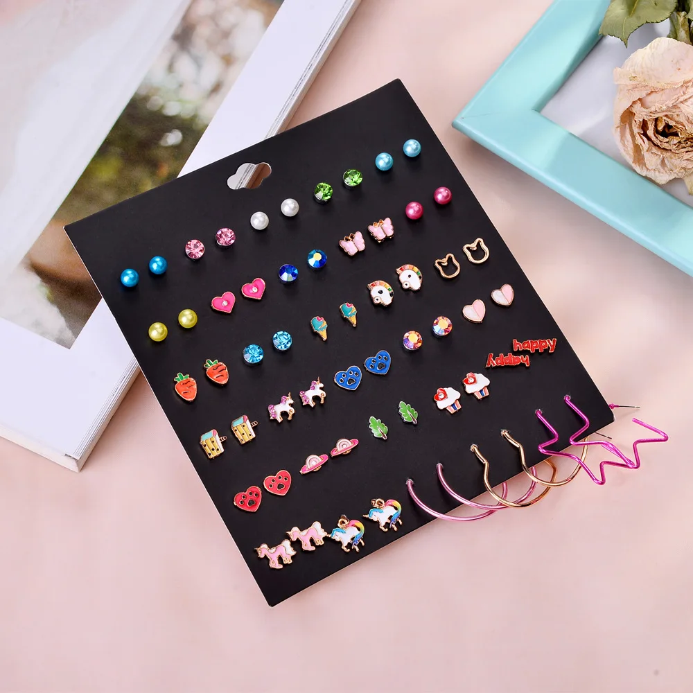 

Cute Girl's Stud Earring Set Flamingo Unicorn Rainbow Ice Cream Carrot Planet Dog's Paw Pandicorn Star Flower Party Ear Studs