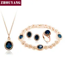 Высочайшее качество ZYS111 Розовое золото Цвет Синий австрийский кристалл ювелирный набор с 4 шт 1 никель+ 1 кольцо+ 1 серьга+ 1 браслет