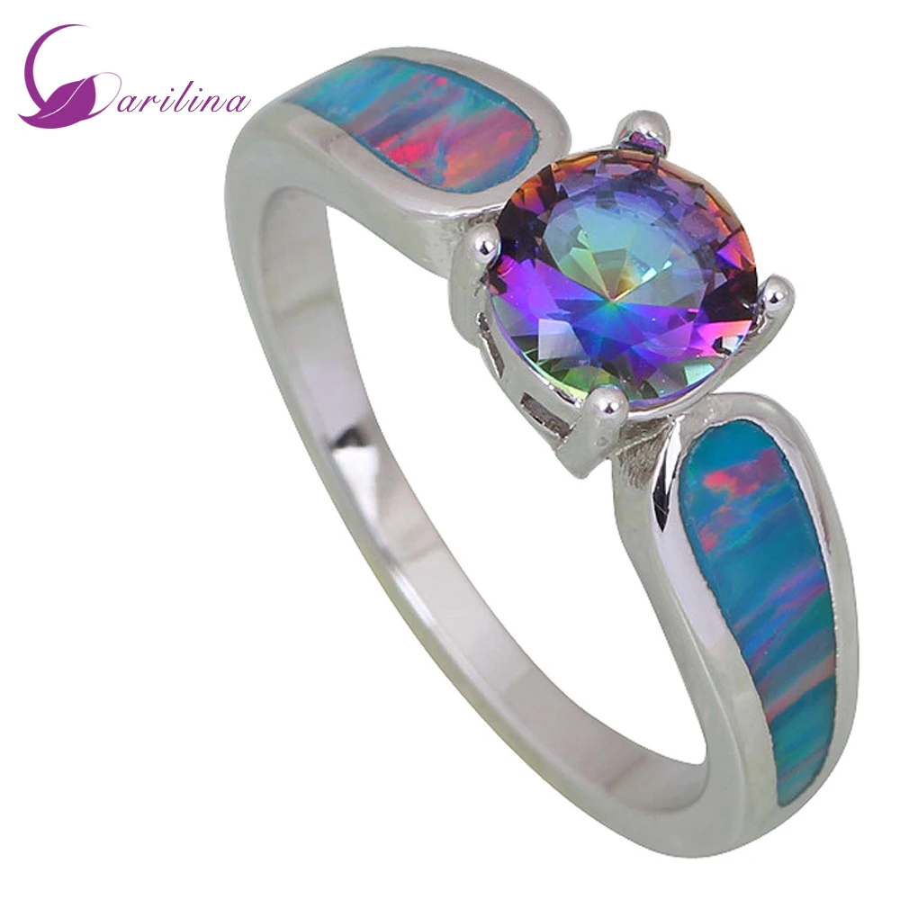 

Trendy party jewellry Fashion women' ring blue Rainbow Mystic Topaz Opal 925 Stamp Sterling Silver Overlay ring R411