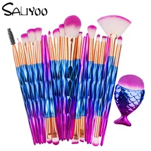SALIYOO, 21 шт., набор кистей для макияжа с рыбьим хвостом, бриллиантами и русалочкой, основа для пудры, теней, контуров, растушевка, кисть для лица, косметическая кисть