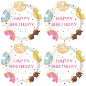 

9inch Sweet Donuts Disposable Plates Tableware Decorations Pink Girls Happy Birthday Party Favors Baby Shower Party Favors