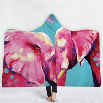 

SOFTBATFY Watercolor Tempera Elephant And Panda Hooded Blanket Fleece Throw Blanket Dropshipping