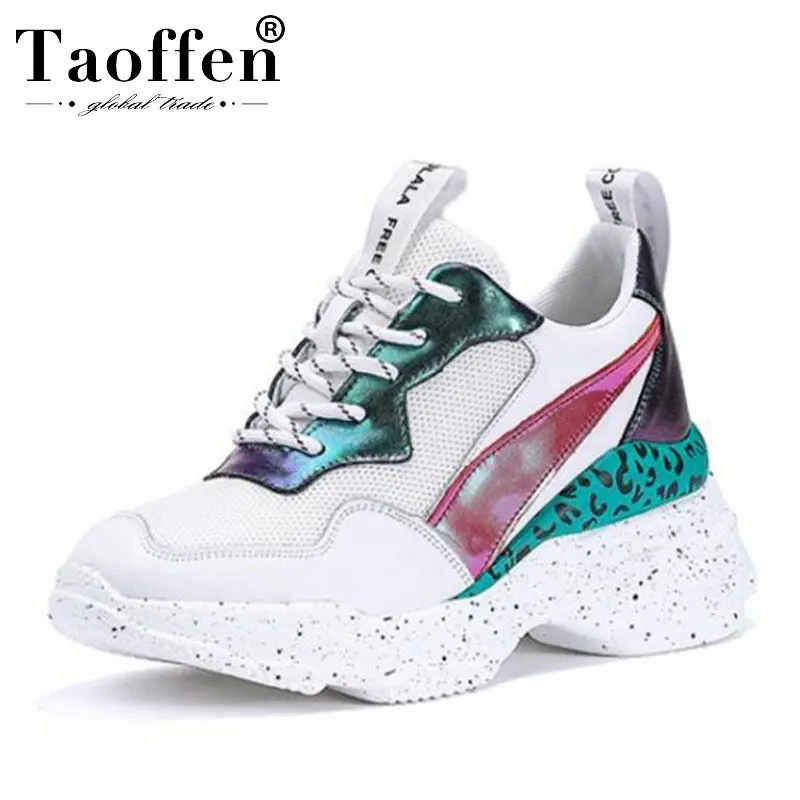 

Taoffen Real Leather Fashion Spring Young Ladies Vulcanized Shoes Women Ins Hot High Heels Shoes Women Mixed Colors Size 35-39