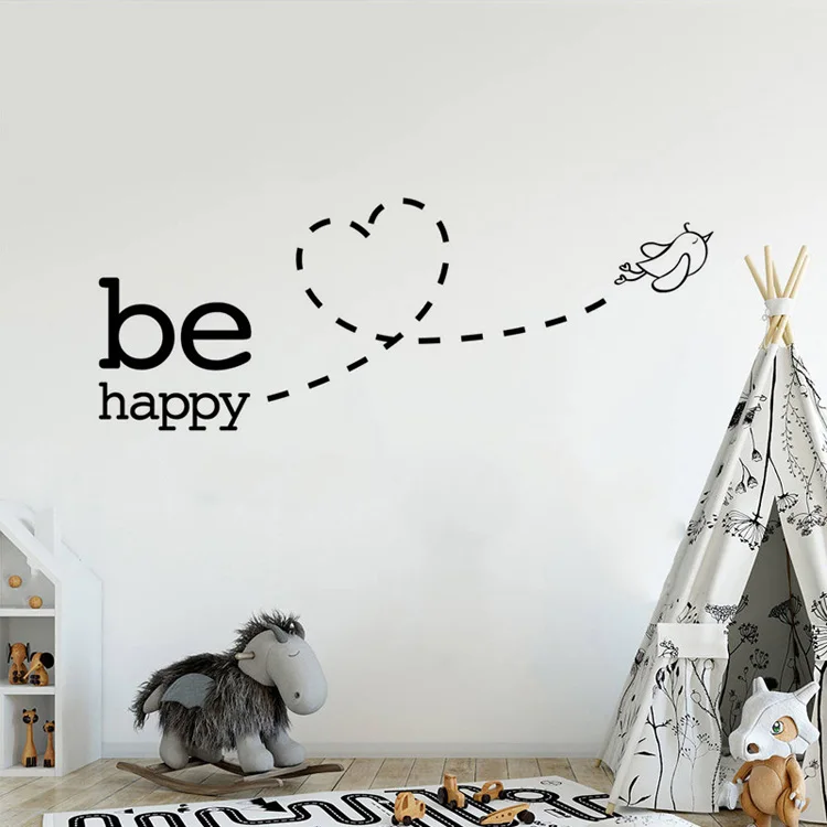 Be Happy летающая птица стикер на стену в форме сердца для детской комнаты спальни украшения дома художественные Переводные обои съемный стикер s