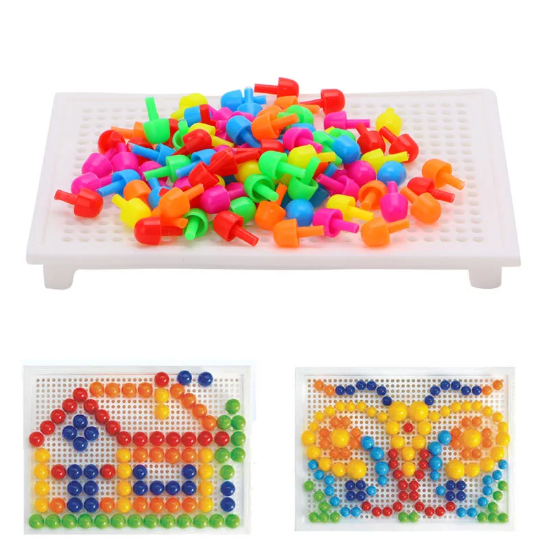 

92Pcs Creative Mushroom Nails Blocks With Board Kit Educational kid DIY Toy Gift New