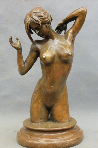 

JP S62 11" Chinese Bronze Copper Art Nude Sexy Lady Woman Belle Beauty Goddess Statue B0403