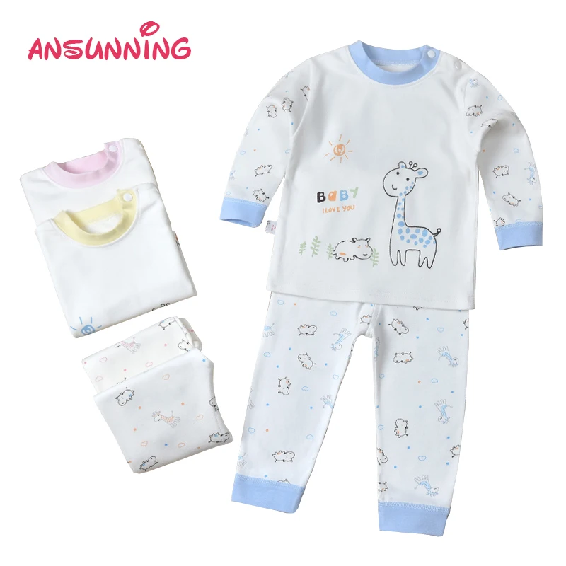 

Newborn Baby Pajamas Sleepwear Sleep Suit Top and Pant Set Combed 100% Cotton Infant 9 12 18 24 Months Snug-fit