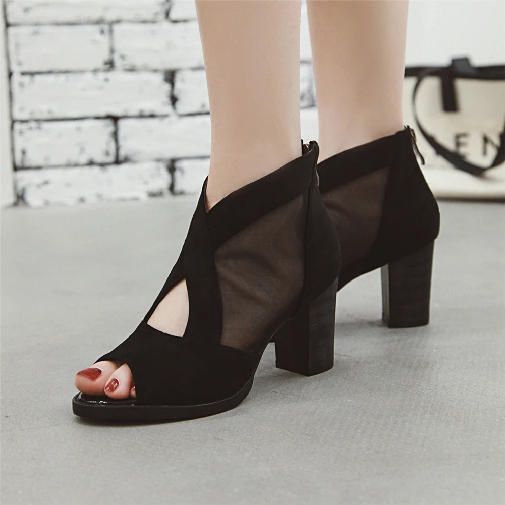 

LAPOLAKA Peep Toe Solid Fashion Summer Boots Woman Shoes High Heels Air Mesh Shoes Woman Boots Lady Shoe