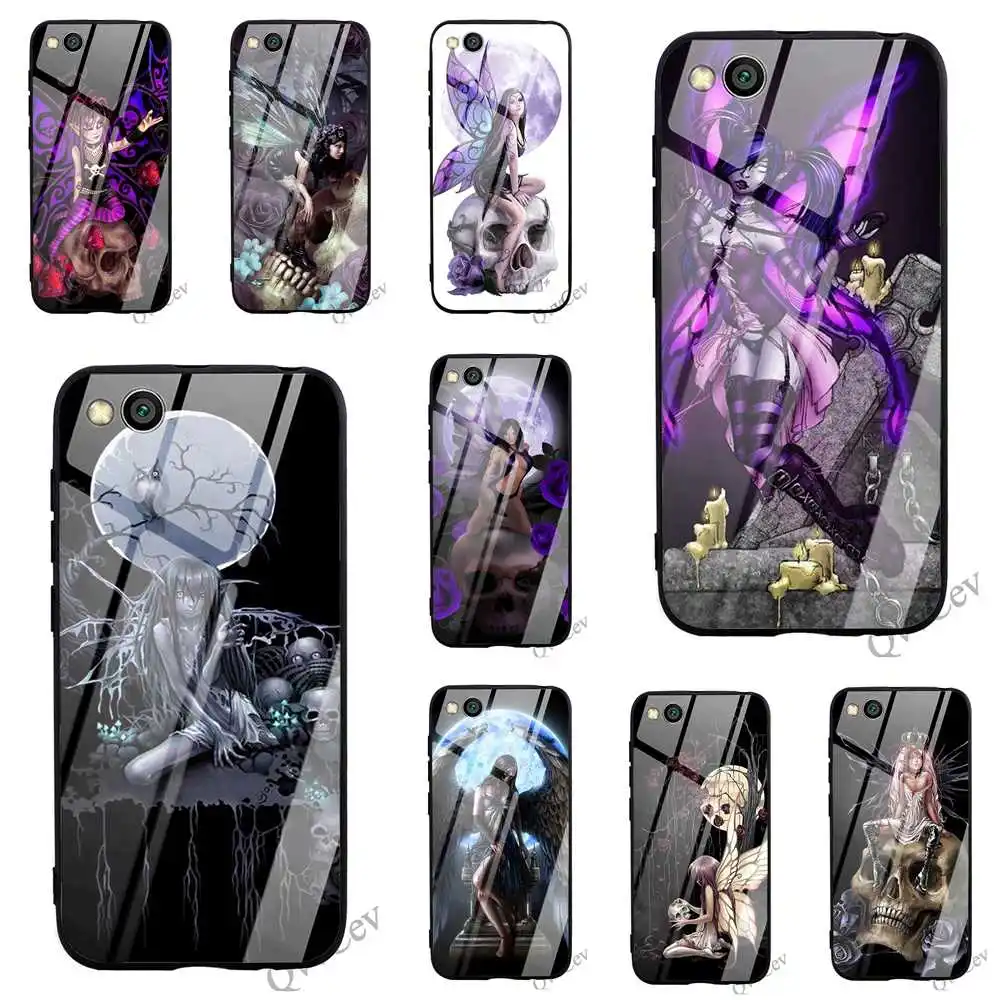 

Print Gothic Skull Fairy Tempered Glass Phone Case for Xiaomi Redmi 6A Cover Mi A2 A1 8 Lite 9 F1 4X Note 5 Pro 6 7 Cases Back