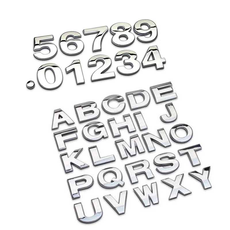 

Car Styling 1pc 3D car stickers A TO M silver DIY Metallic Badge 3D Sticker car-covers personality car accessories