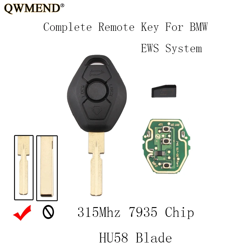 Дистанционный ключ QWMEND 315 МГц HU58 для BMW EWS 1/3/5/7 Series X3 X5 Z3 Z4 бесключевый передатчик 7935