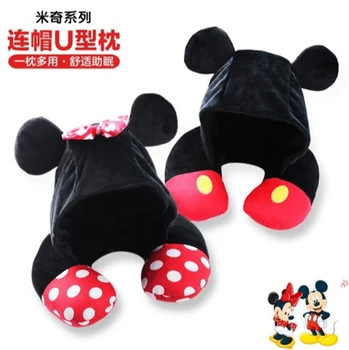 

Disney Mickey Minnie Mouse Cartoon Hooded U-shaped Neck Pillow Office Lunch Break Portable Pillow Men and WomenBirthday Gifts