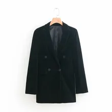 Buy Women Black Velvet Blazer Double Breasted Pockets Long Sleeve Notched Coat Office Ladies Work Wear Female Elegant Outerwear Top Free Shipping