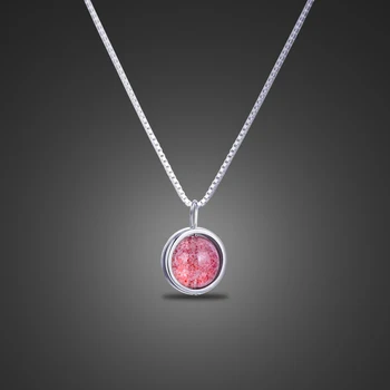 

Hot sale 100% 925 sterling silver Female Necklace Silver Chain Necklace Women Pink round zircon Choker Necklace Collier Femme