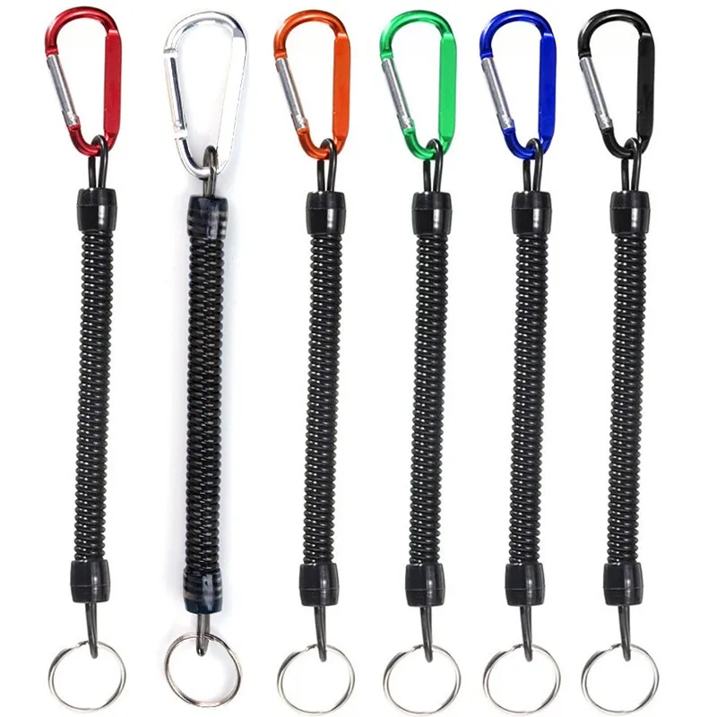 6Pc/Lot Retractable Plastic Spring Elastic Rope Security Gear Tool For Airsoft Outdoor Hiking Camping Anti-Lost Phone Keychai