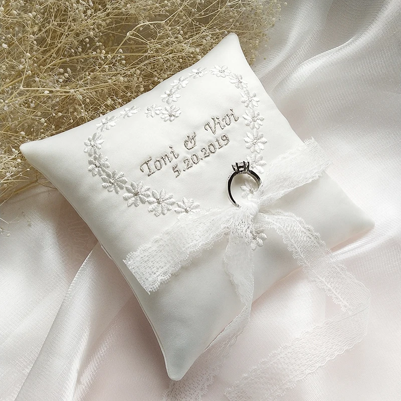 Индивидуальные свадебные кольца подушки вечерние украшения подушки вышитые слова названия и даты подушки День Святого Валентина праздничный Декор