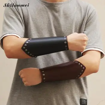 

1pc Cosplay Punk Faux Leather Wide Bracer Drawstring Arm Armor Cuff Cross Solid Steampunk Medieval Gauntlet Wristband Black 2019