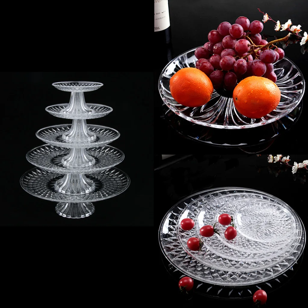 Round Clear Dish Platters Plate Food Serving Tray with Base, Plastic