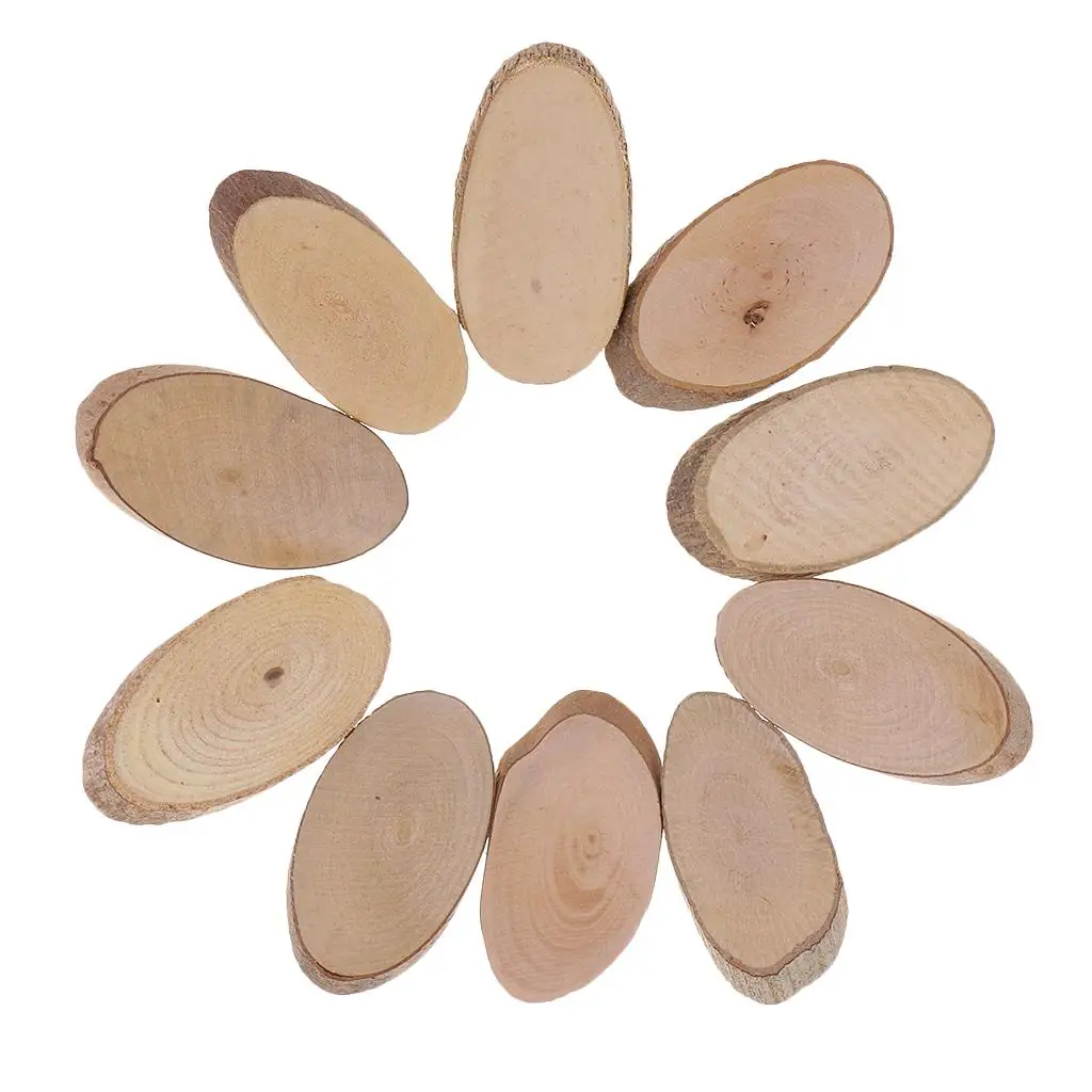 10 Pieces Rustic Wood Oval Log Slices for Wedding Party Table Decoration Painting Drawing Craft Photo Props 6cm
