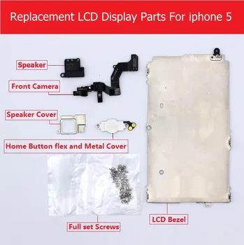 

Retail Full Set parts For Apple iPhone 5 LCD display Metal Bezel /Front camera /speaker /home button flex / Screw/ Bracket parts